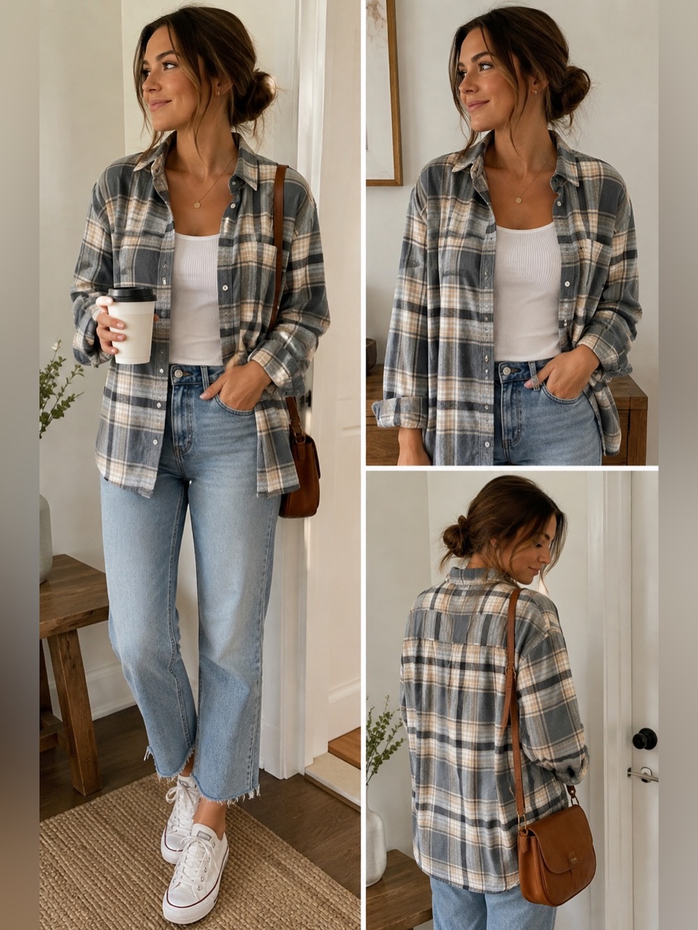 Old Navy Gray and Cream Plaid Button-Down Shirt